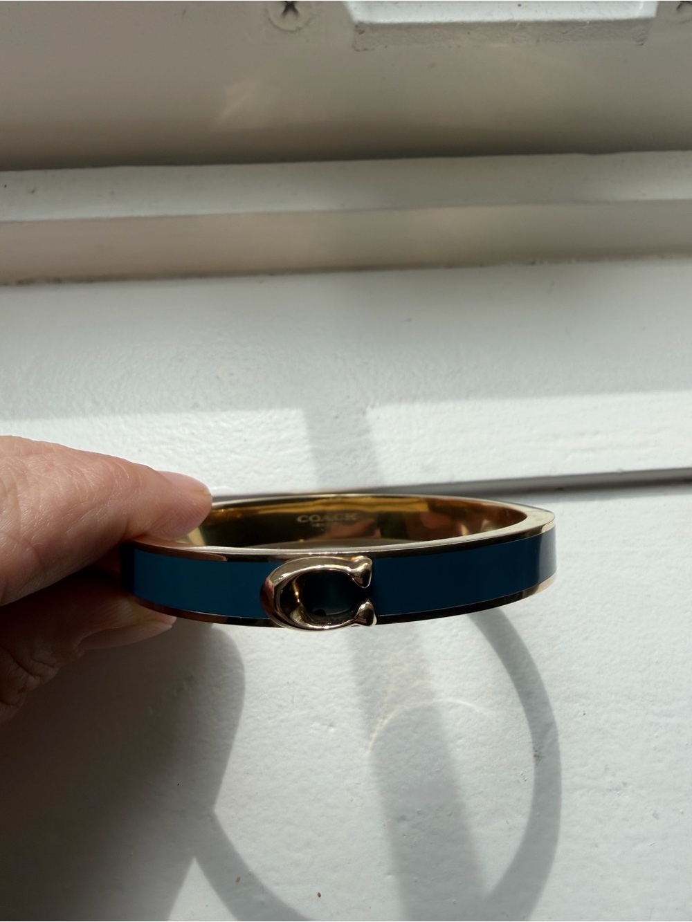 Coach Teal Enamel C-Emblem Bangle Bracelet